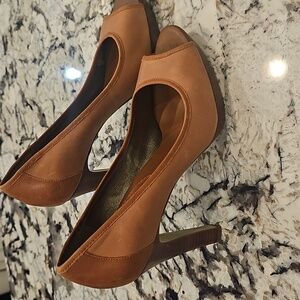 Banana Republic Cognac Peep-Toe High Heels